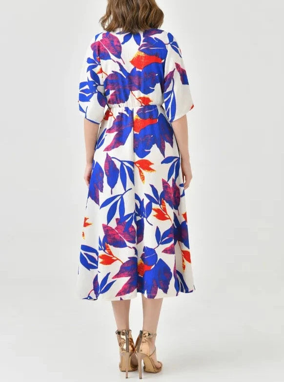 Summer Loose V-neck Tight Waist Printed Midi Dress