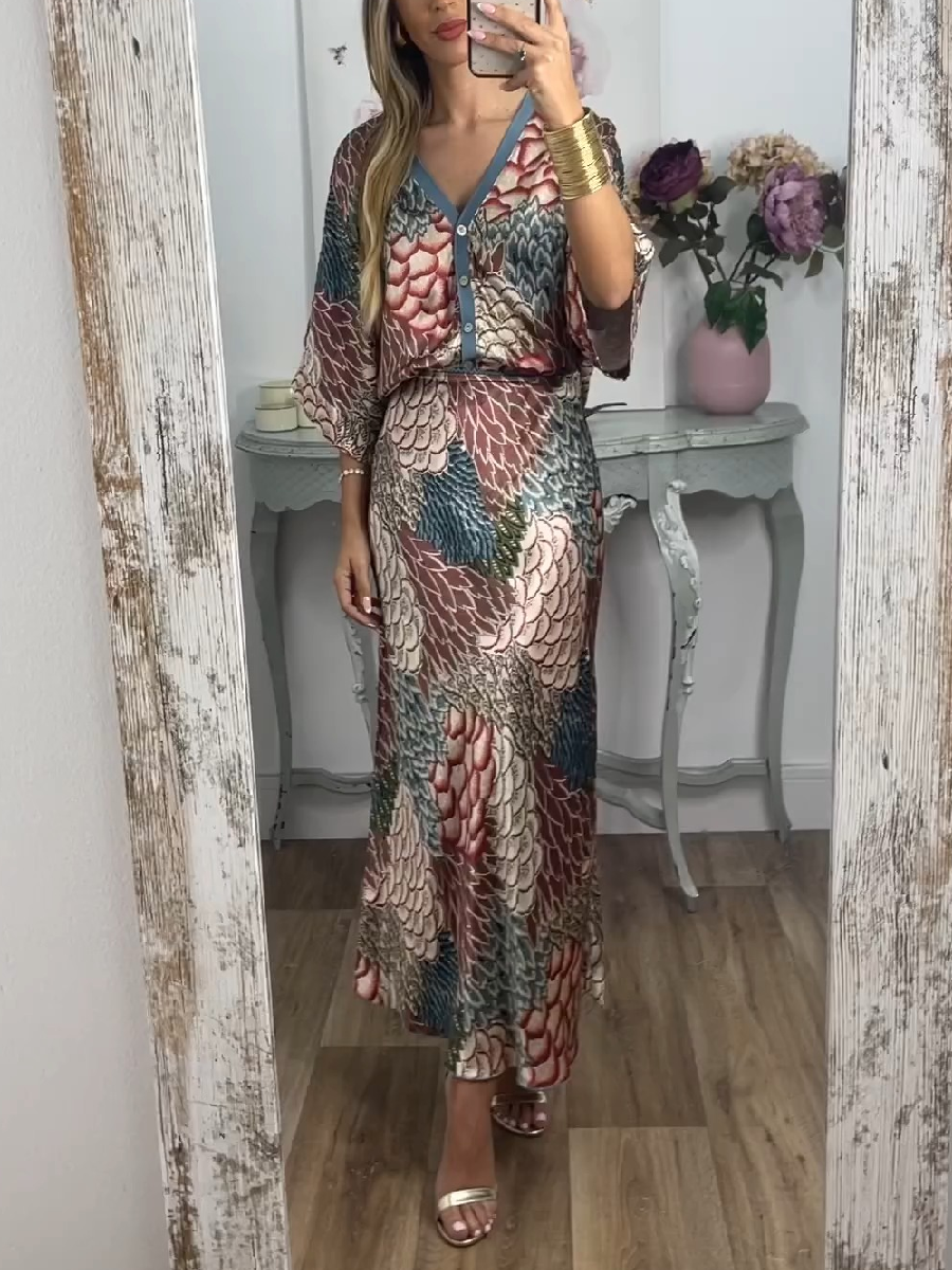 Beautiful Printed Silk Two-Piece Dress