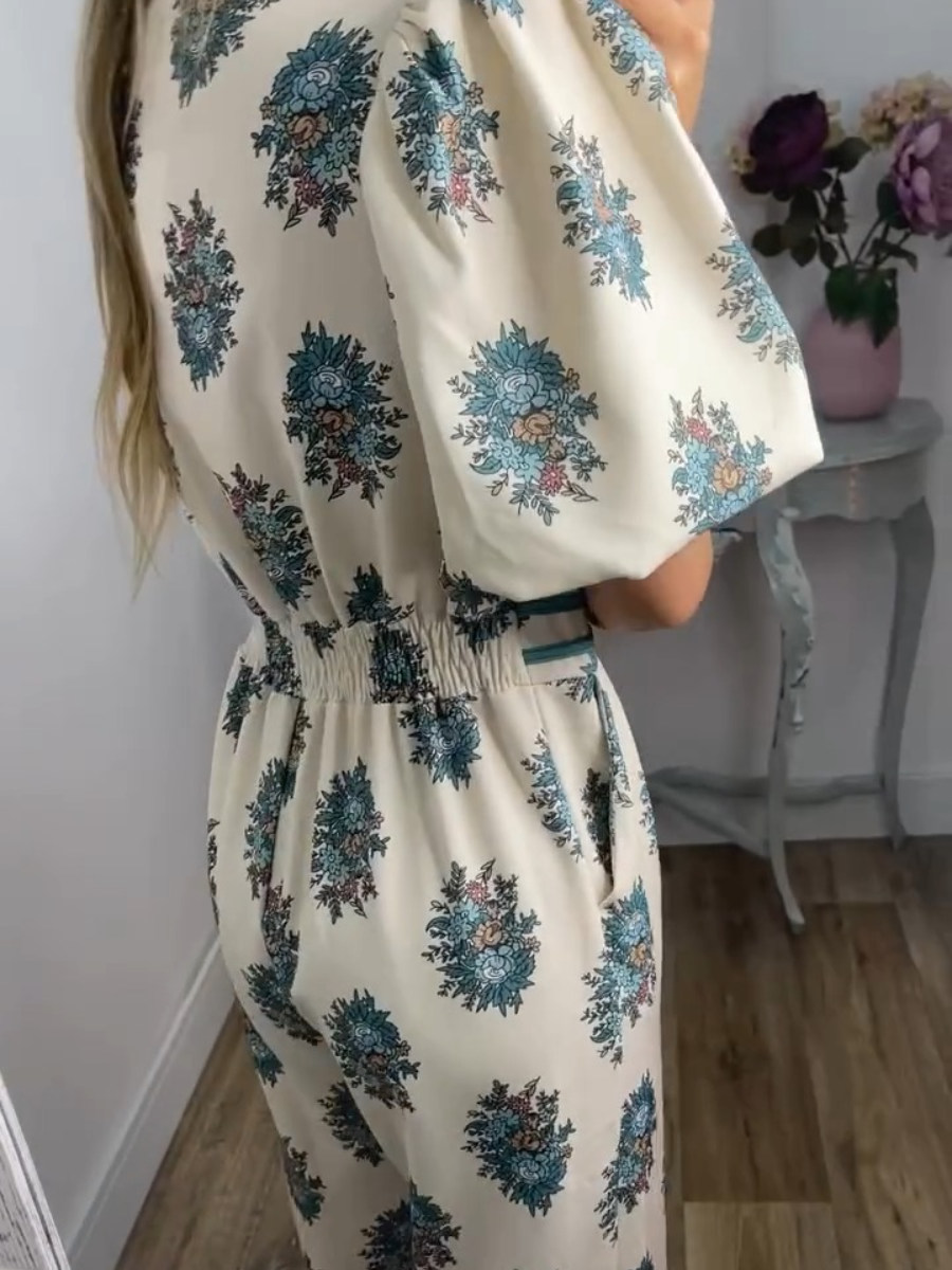 Fashion Button Print Jumpsuit