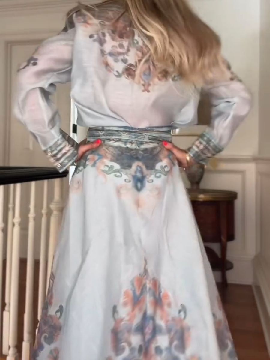 Elegant Shirt Two-piece Blue Print Dress