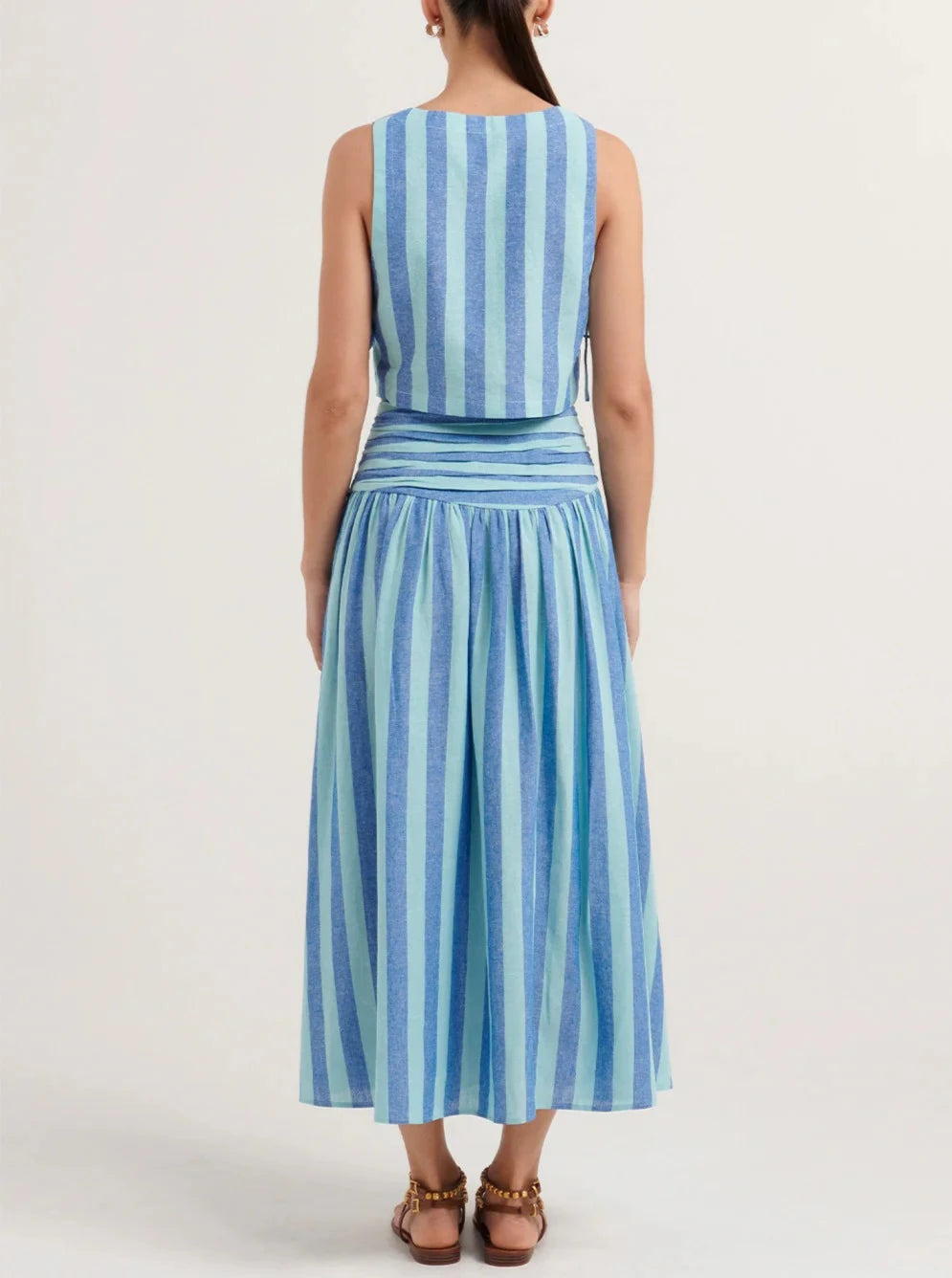 Comfortable Square Neck Striped Two-Piece Dress