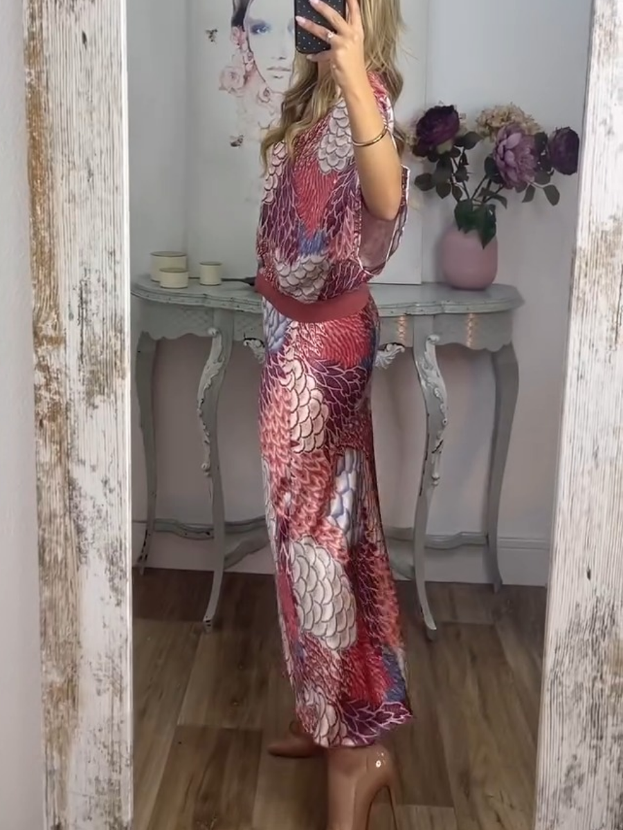 Beautiful Printed Silk Two-Piece Dress