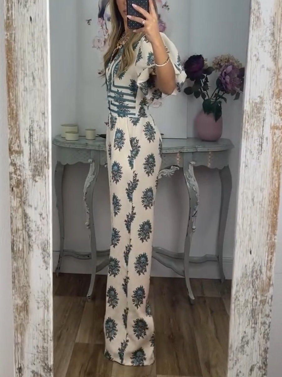 Fashion Button Print Jumpsuit