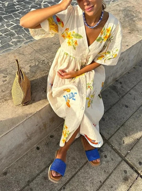 Elegant Crewneck Printed Mini Dress
