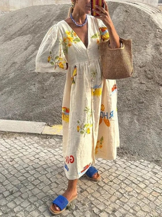 Elegant Crewneck Printed Mini Dress