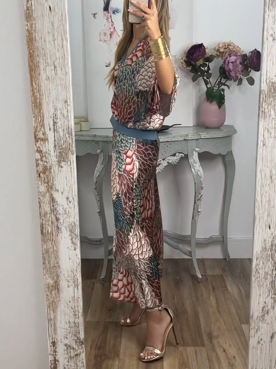 Beautiful Printed Silk Two-Piece Dress