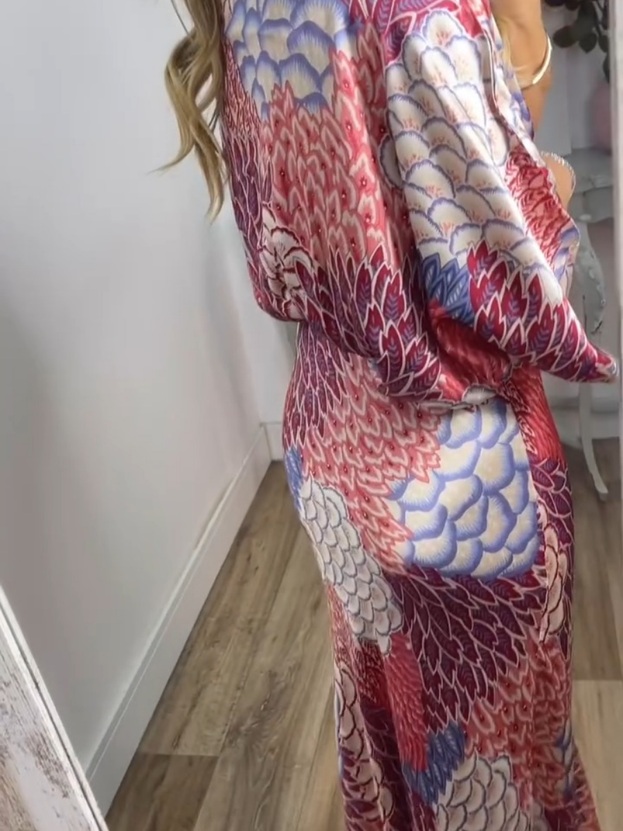 Beautiful Printed Silk Two-Piece Dress