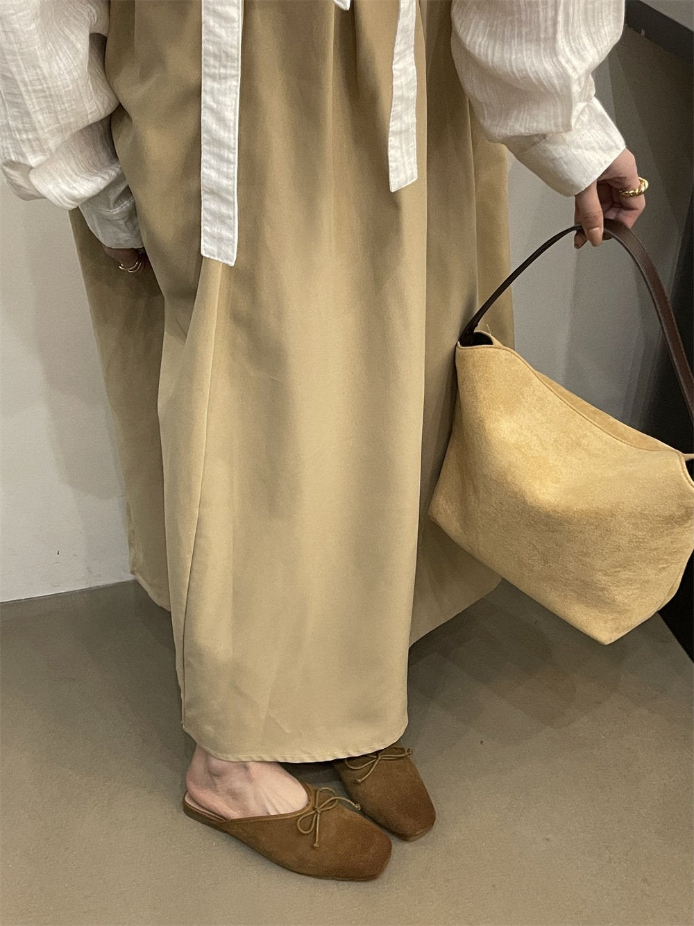 Flat retro nubuck genuine leather slip-on mules