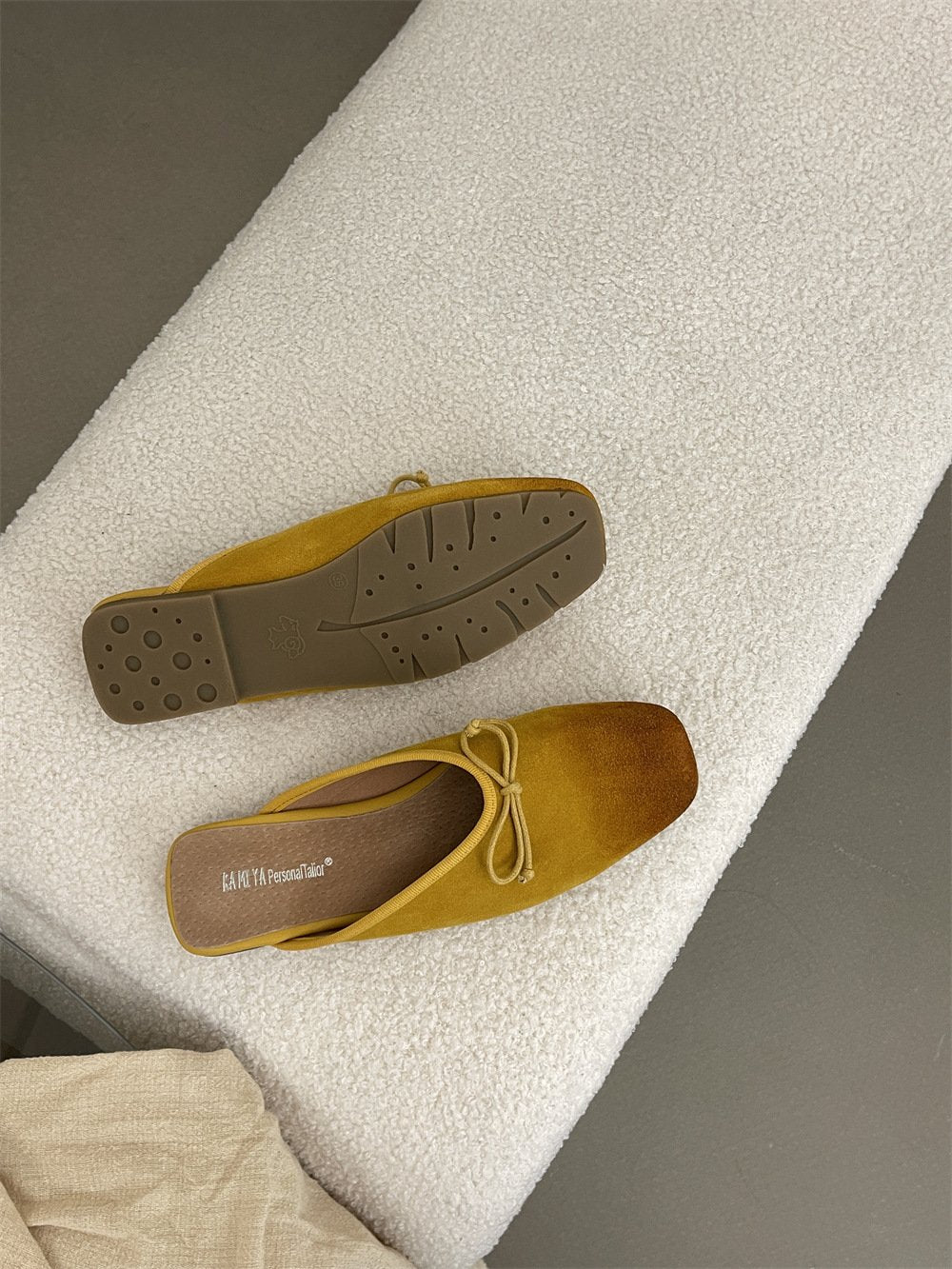Flat retro nubuck genuine leather slip-on mules