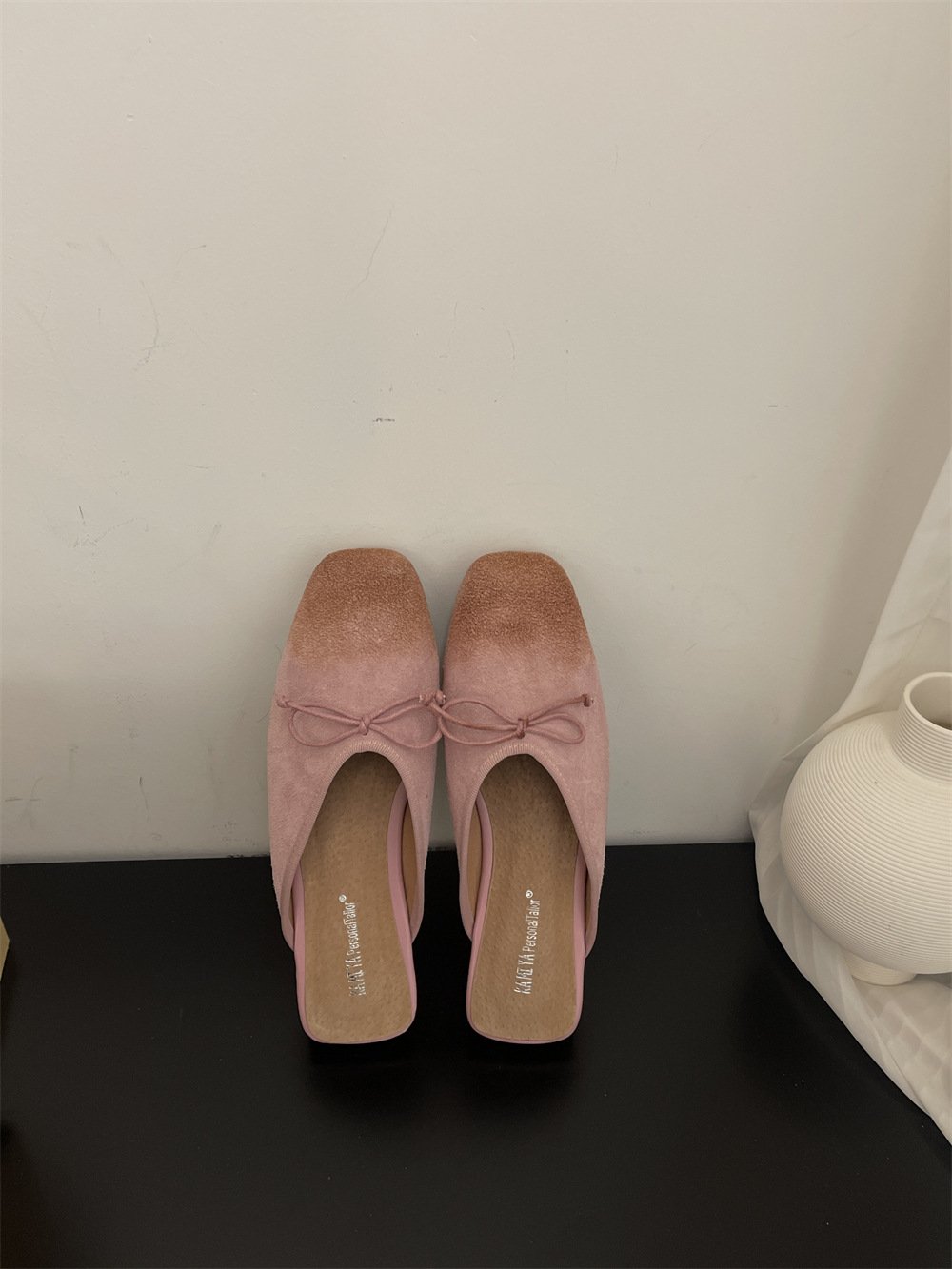 Flat retro nubuck genuine leather slip-on mules
