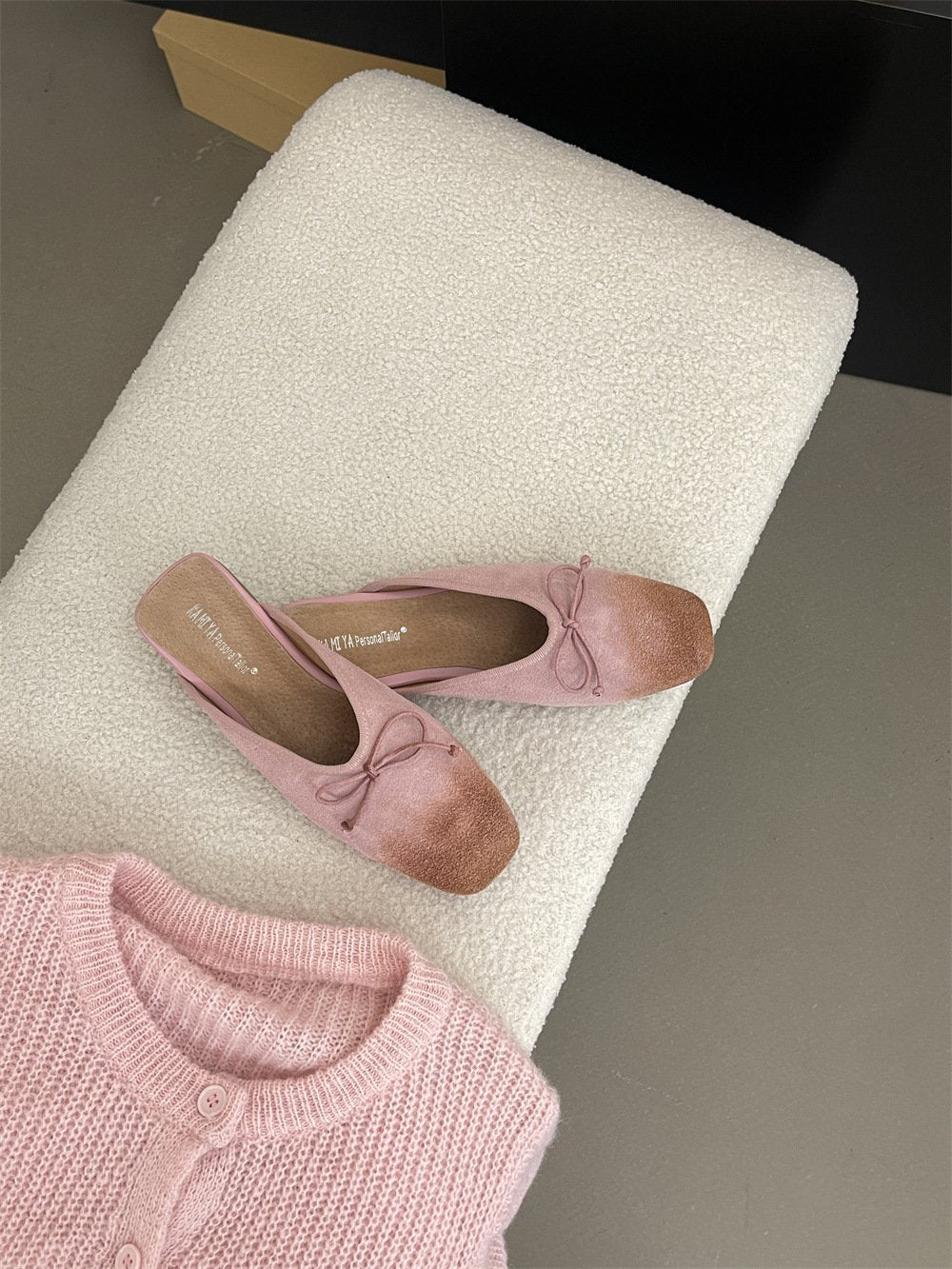 Flat retro nubuck genuine leather slip-on mules