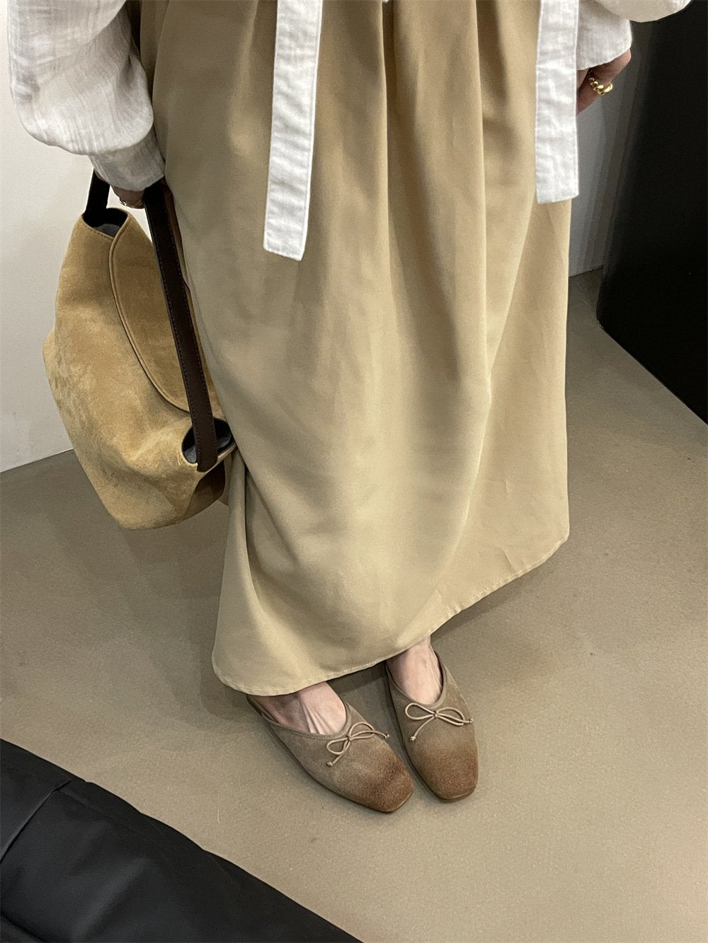Flat retro nubuck genuine leather slip-on mules