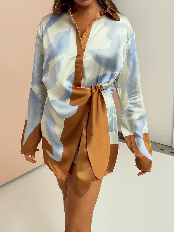 Casual Contrast Irregular Lace-Up Mini Dress