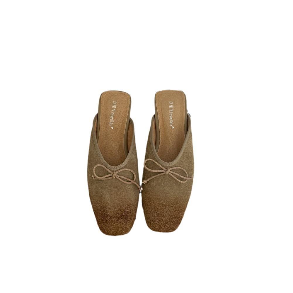 Flat retro nubuck genuine leather slip-on mules