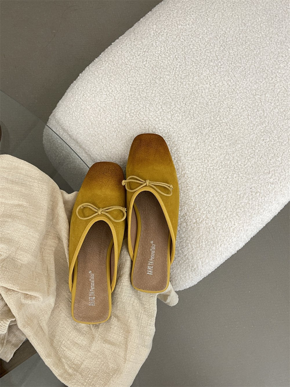 Flat retro nubuck genuine leather slip-on mules