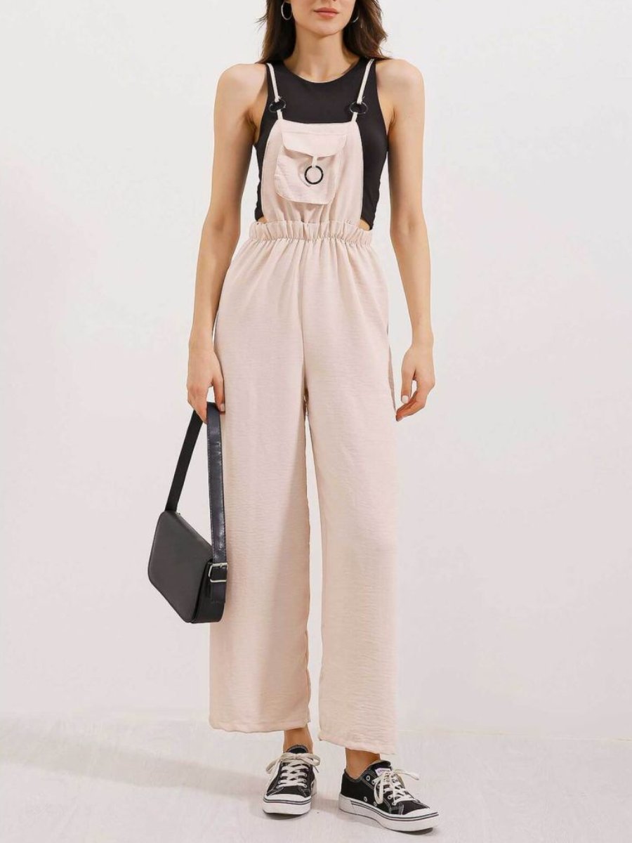 Comfortable Solid Color High-Waist Wide-Leg Suspenders