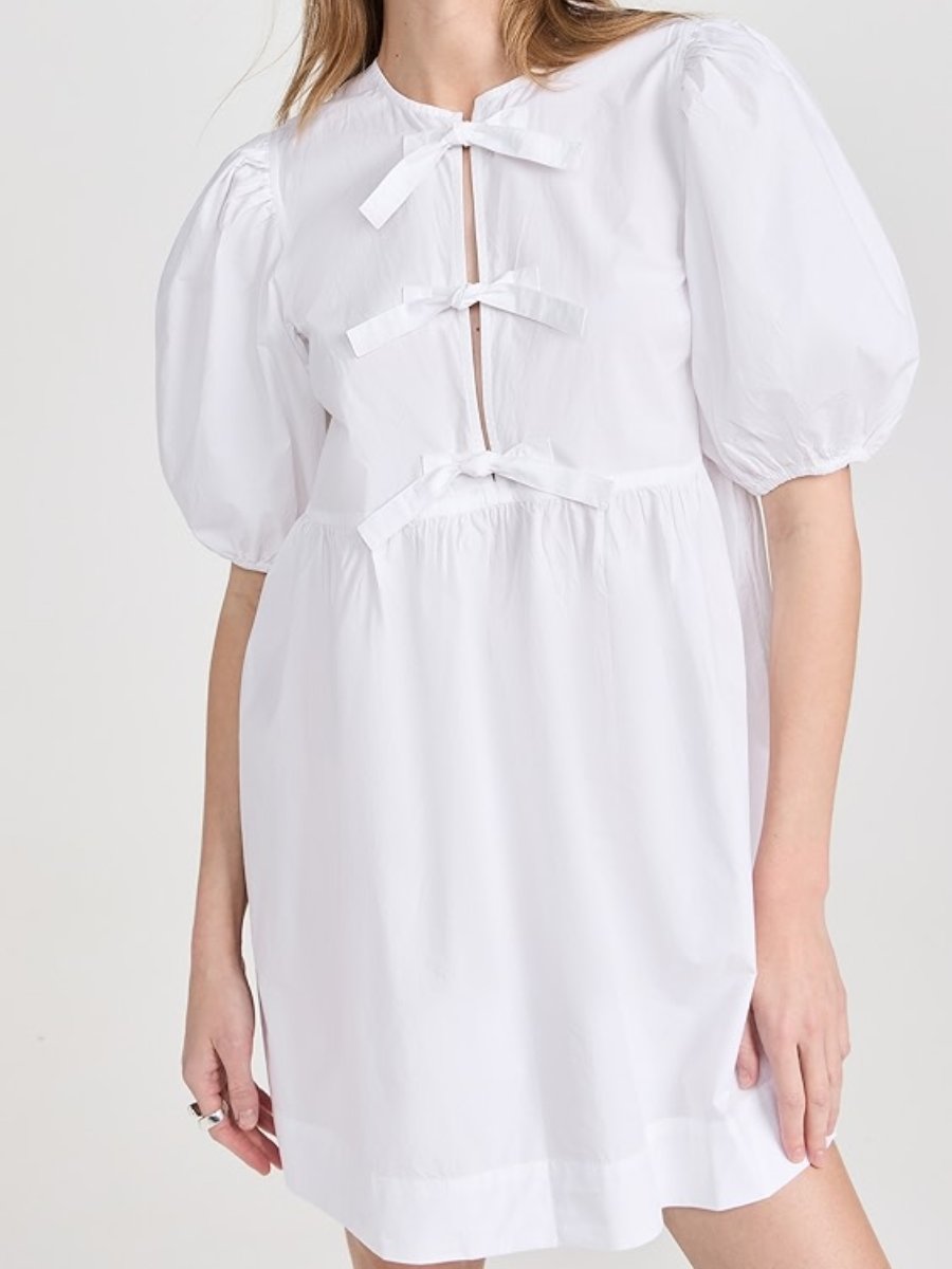 Elegant Crewneck Puff Sleeve Loose Mini Dress