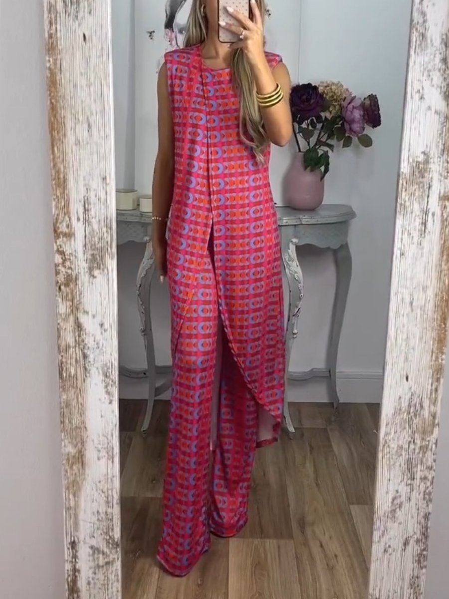 Elegant Round Neck Sleeveless Two-Piece Trousers