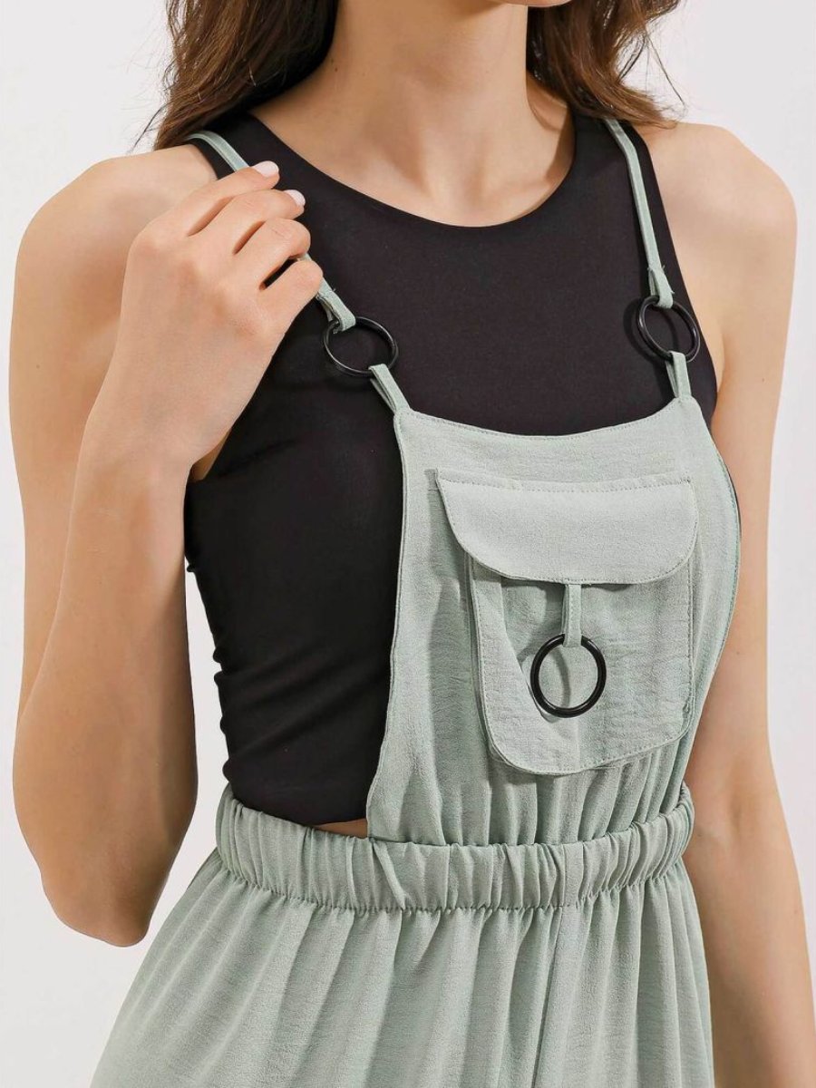 Comfortable Solid Color High-Waist Wide-Leg Suspenders