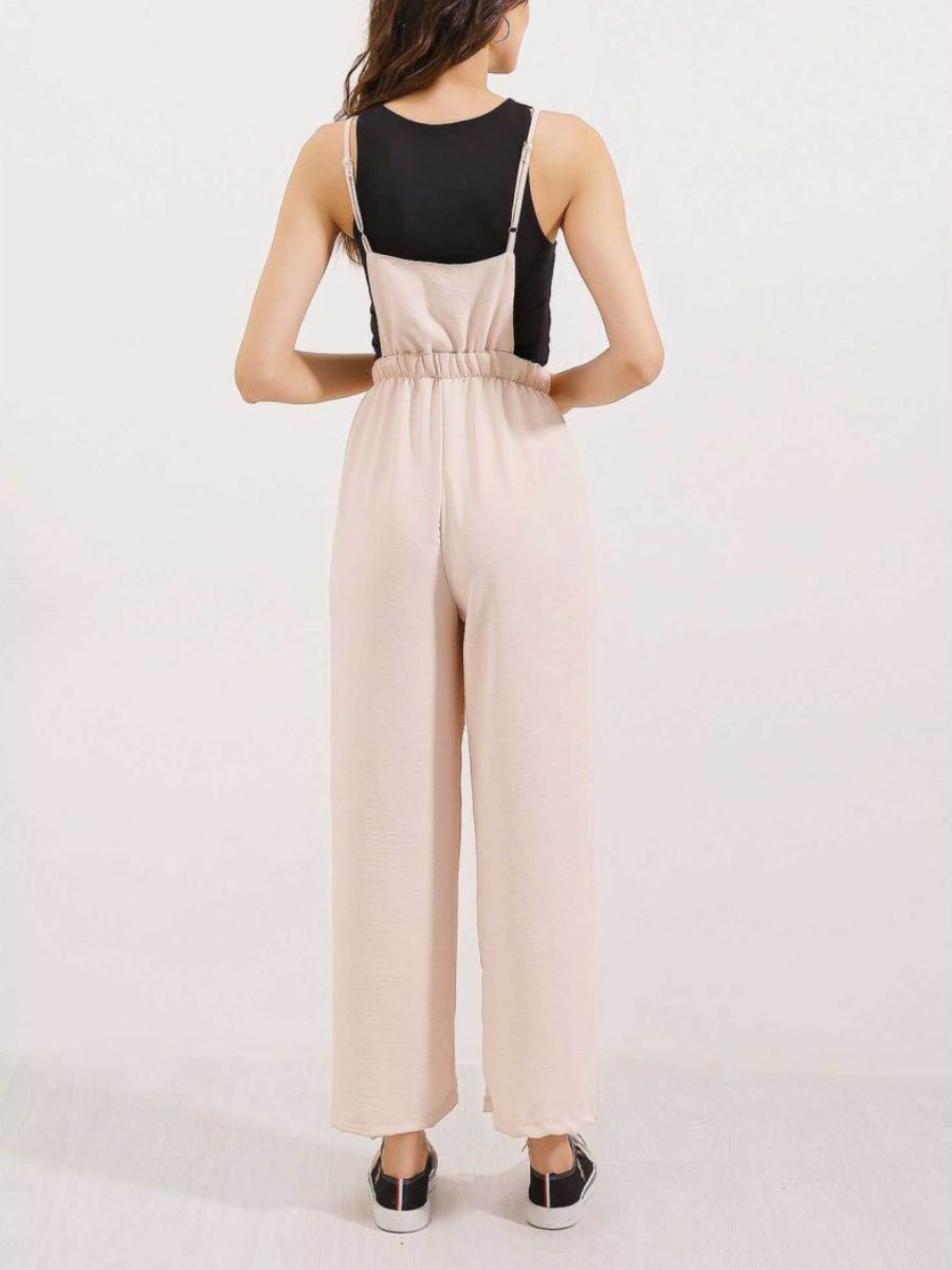 Comfortable Solid Color High-Waist Wide-Leg Suspenders