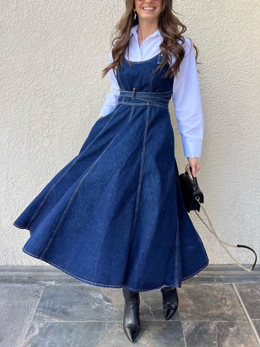 Elegant Denim Maxi Dress With Strap
