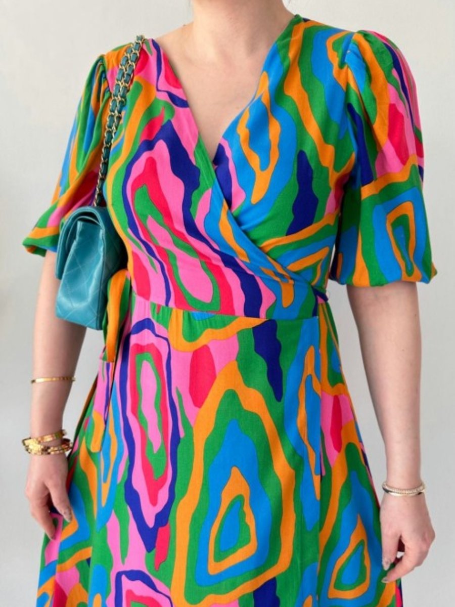 Fashion Printed Casual V-neck A-Line Dress