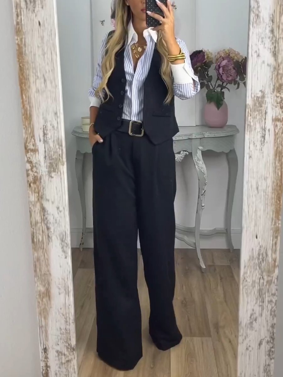 Elegant Solid Color Vest Pants Two-Piece Set