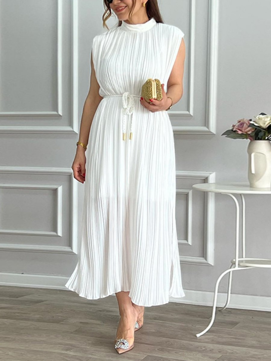 Comfortable Crewneck Lace-Up Maxi Dress