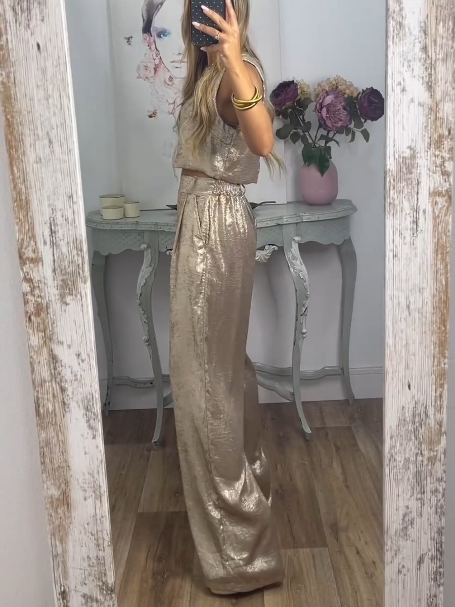 Fashion Shiny Vest Pants Two-piece Set