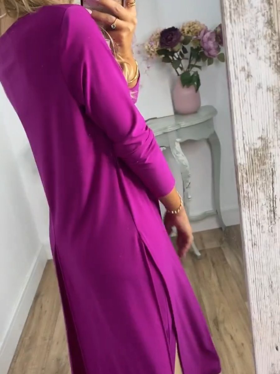 Comfortable Solid Color Long Top & Pants Two-Piece Set