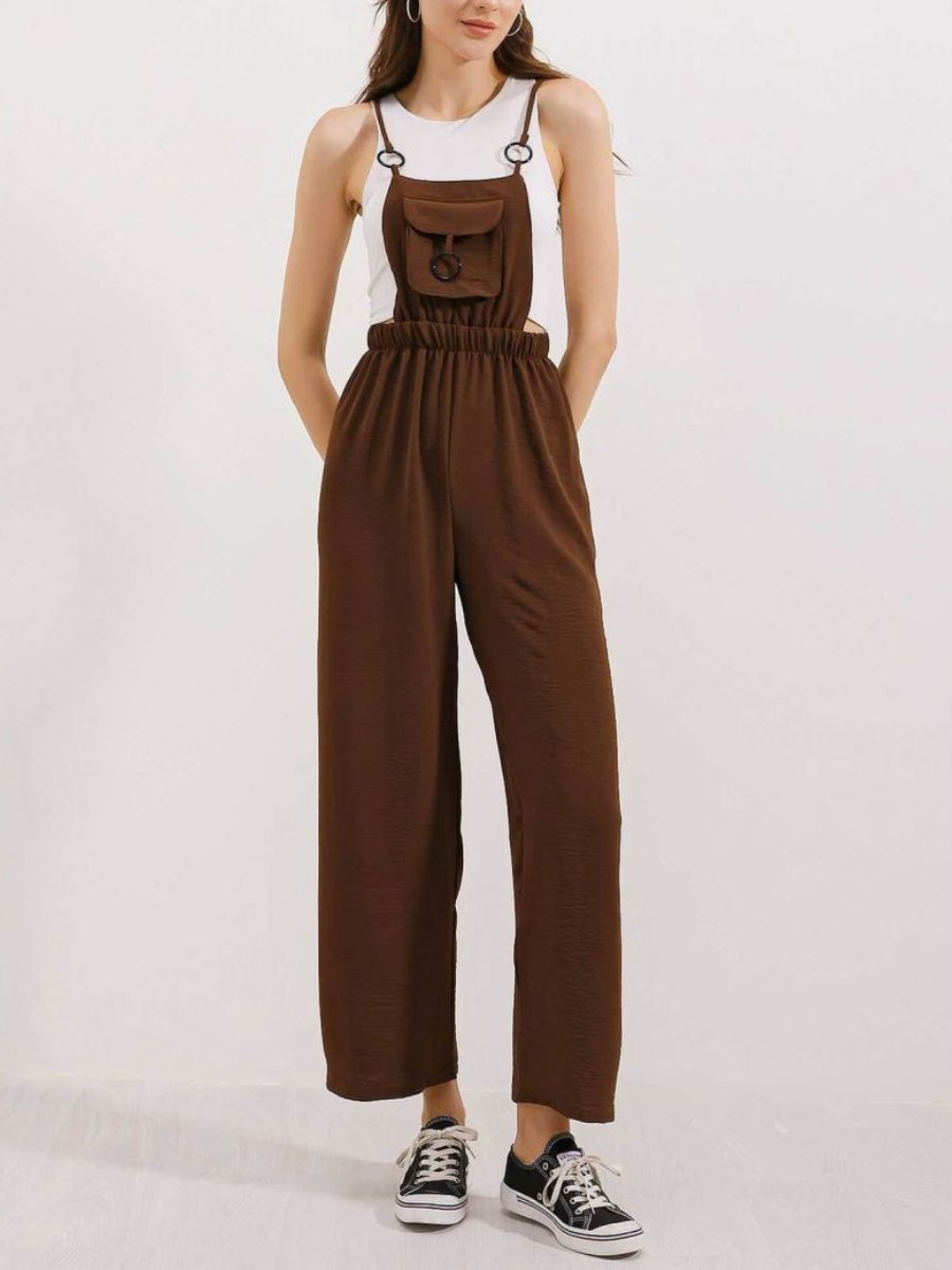 Comfortable Solid Color High-Waist Wide-Leg Suspenders