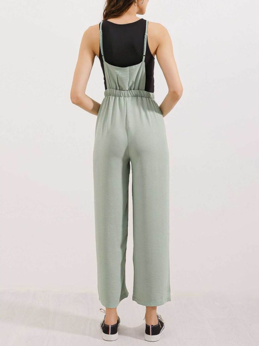 Comfortable Solid Color High-Waist Wide-Leg Suspenders