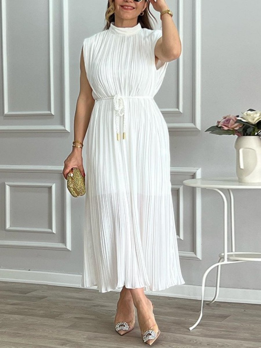 Comfortable Crewneck Lace-Up Maxi Dress