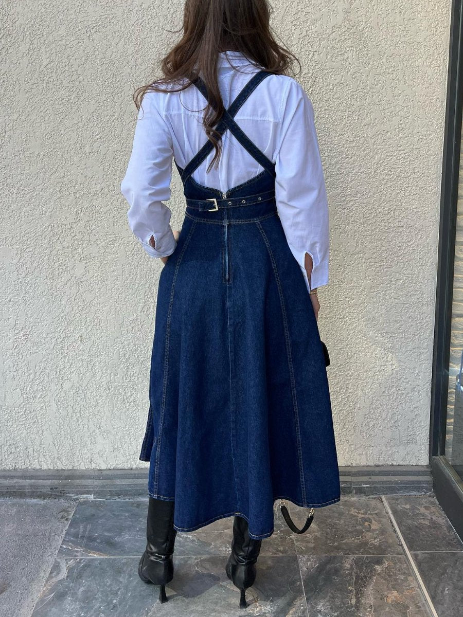 Elegant Denim Maxi Dress With Strap