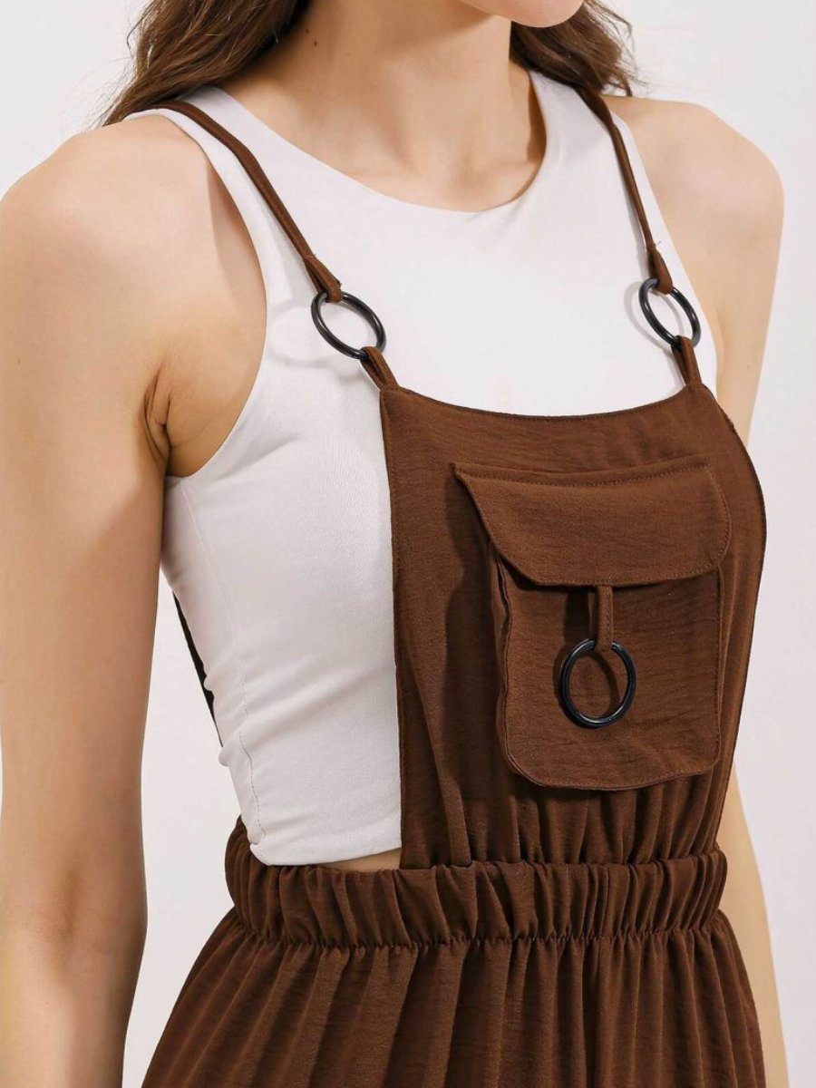 Comfortable Solid Color High-Waist Wide-Leg Suspenders