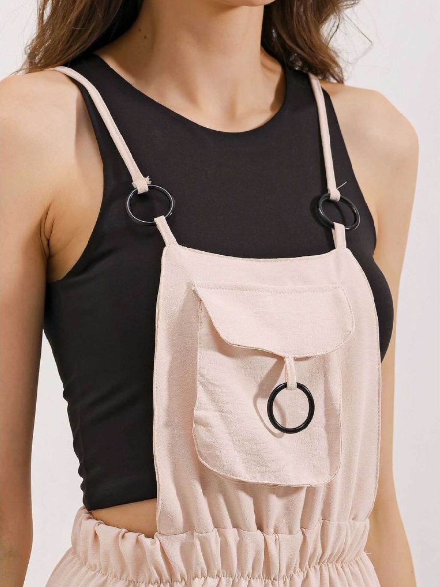 Comfortable Solid Color High-Waist Wide-Leg Suspenders