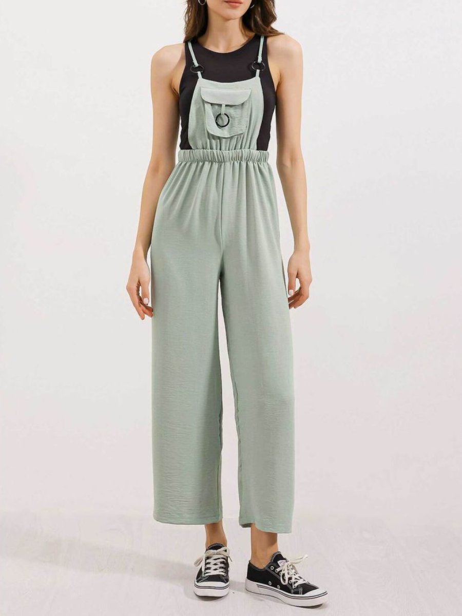 Comfortable Solid Color High-Waist Wide-Leg Suspenders