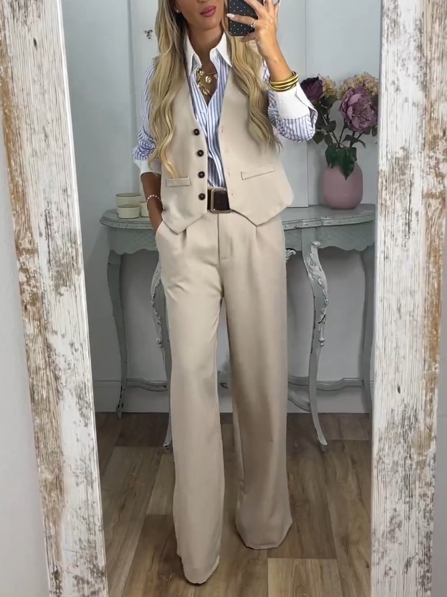 Elegant Solid Color Vest Pants Two-Piece Set