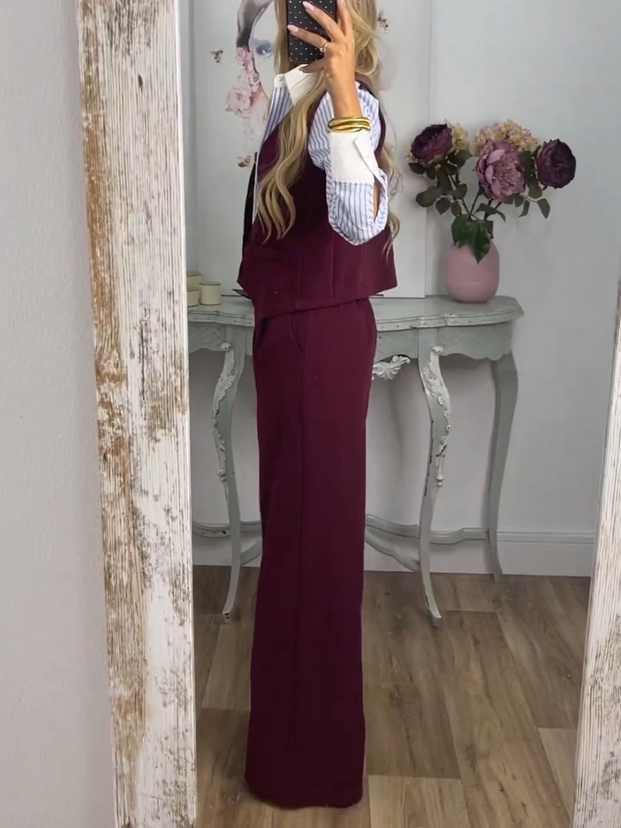 Elegant Solid Color Vest Pants Two-Piece Set