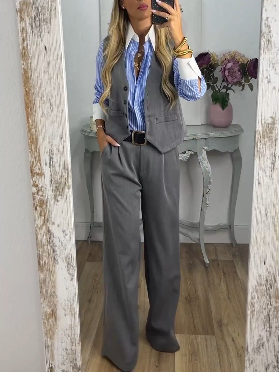 Elegant Solid Color Vest Pants Two-Piece Set