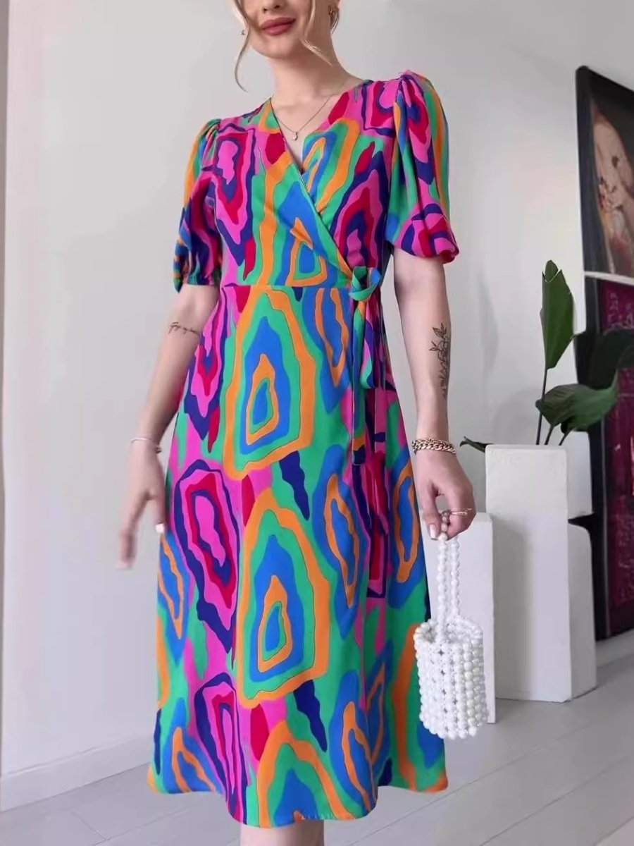Fashion Printed Casual V-neck A-Line Dress