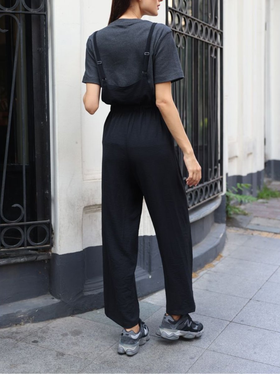 Comfortable Solid Color High-Waist Wide-Leg Suspenders
