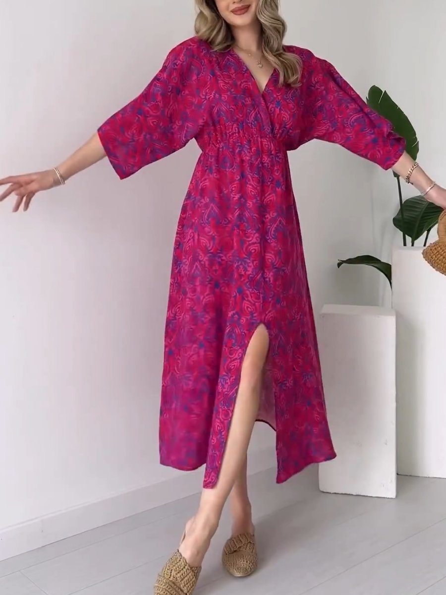 Comfortable V-Neck Printed Maxi Dress