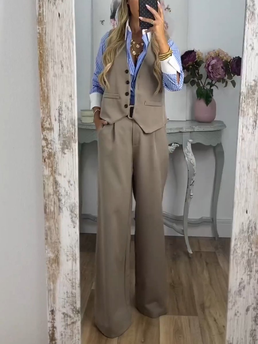 Elegant Solid Color Vest Pants Two-Piece Set