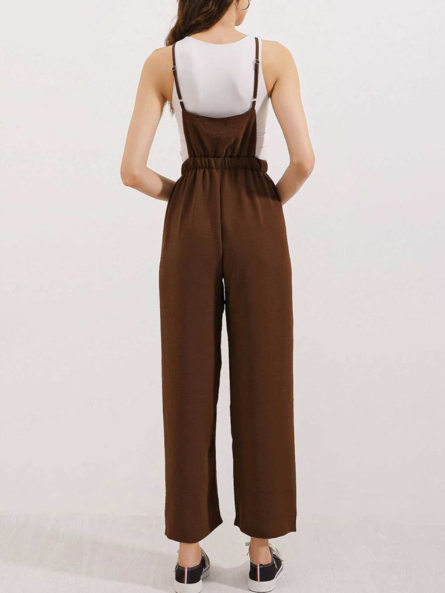 Comfortable Solid Color High-Waist Wide-Leg Suspenders