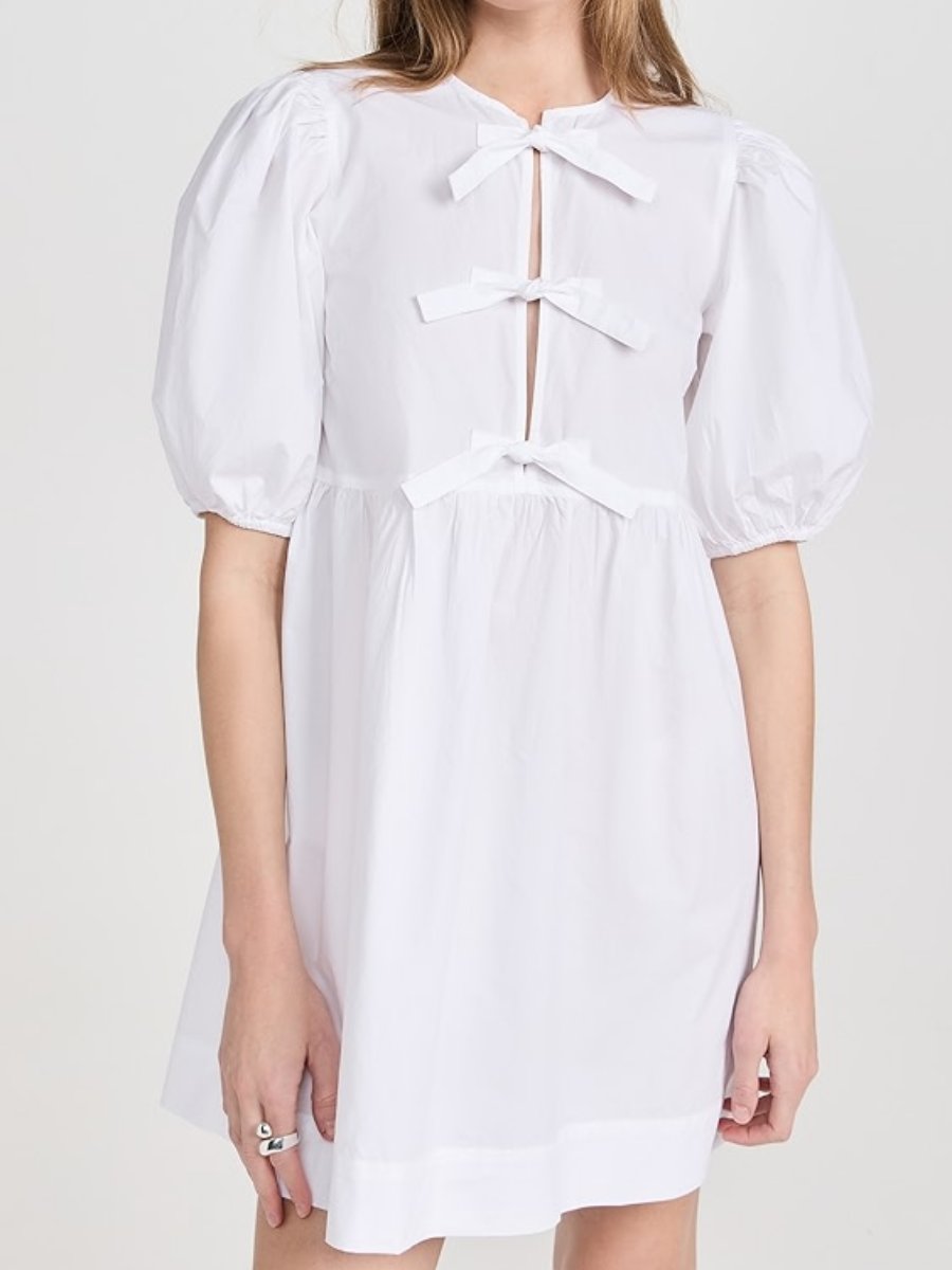 Elegant Crewneck Puff Sleeve Loose Mini Dress