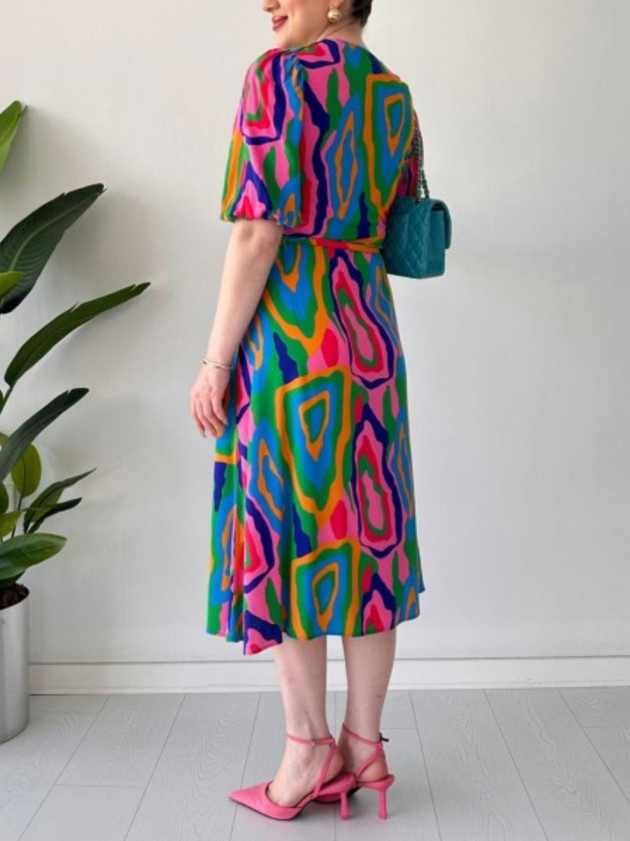 Fashion Printed Casual V-neck A-Line Dress