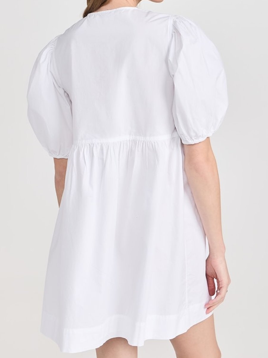 Elegant Crewneck Puff Sleeve Loose Mini Dress