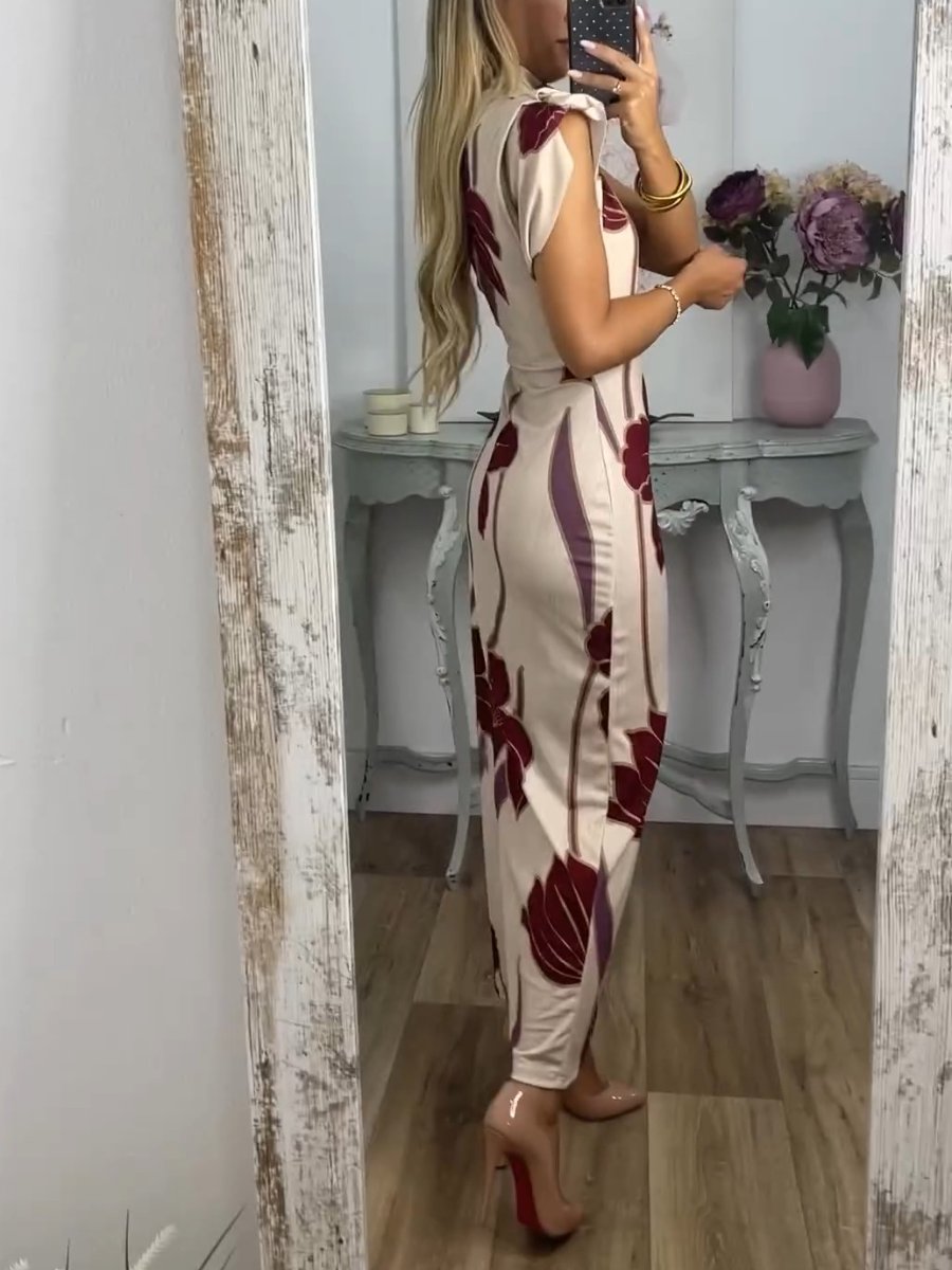 Elegant Stretchy Floral Print Maxi Dress