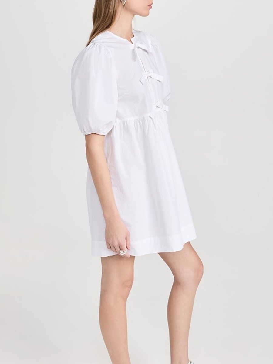 Elegant Crewneck Puff Sleeve Loose Mini Dress